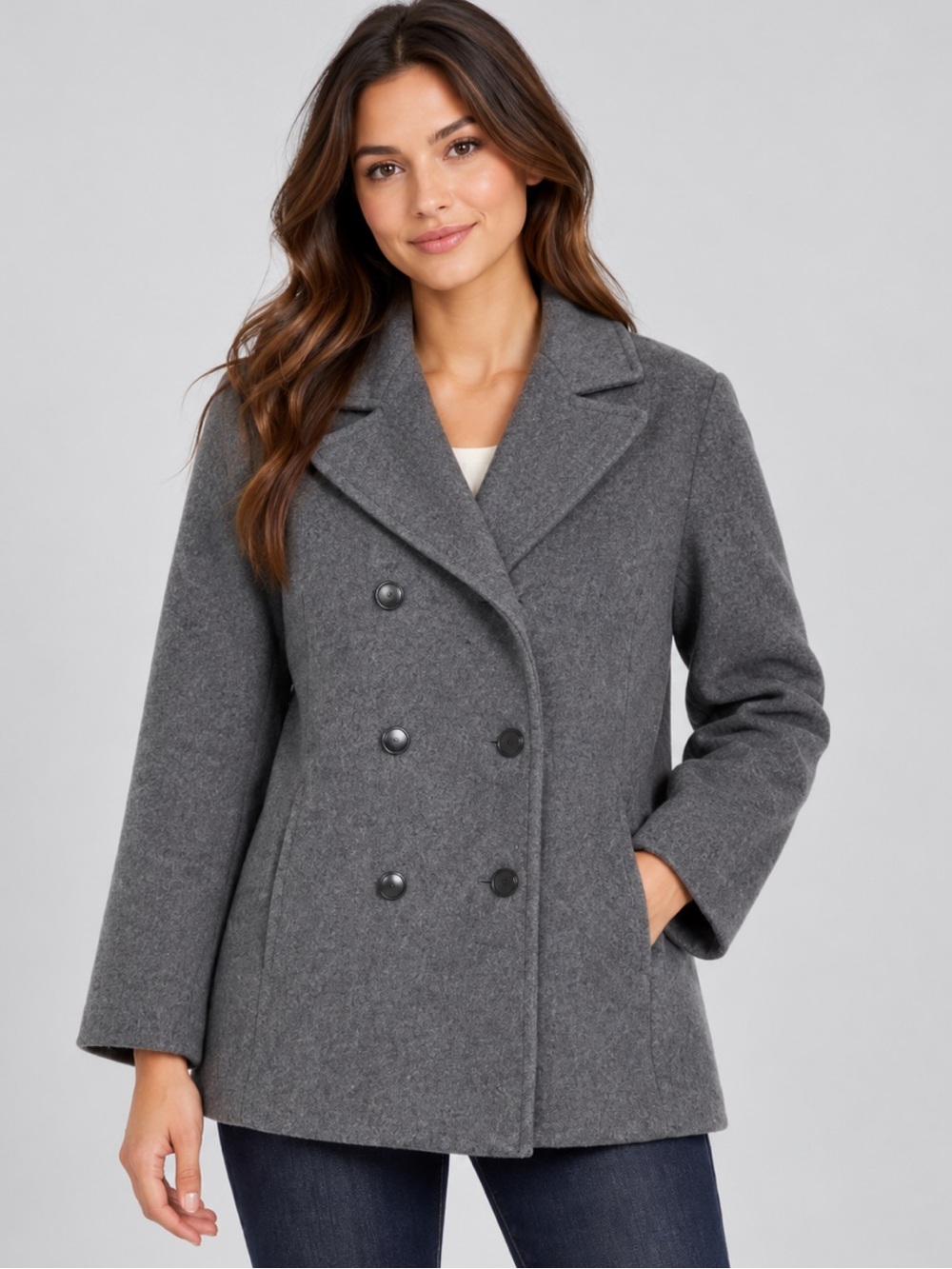 Jason Kole 100% Wool Charcoal Double Breasted Peacoat M